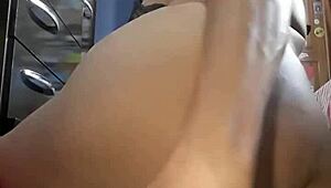 The blonde longed to ride the rocket and punched a huge pumpkin for loose folds