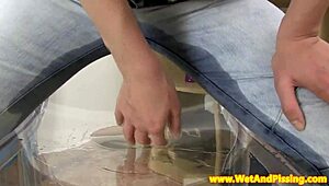Piss Fetish Babe Pees Through Denim Pants