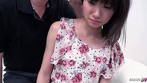 Petite Japanese teen loses virginity to old man in jav