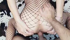 I'm bending over in stockings for passionate anal sex at home.