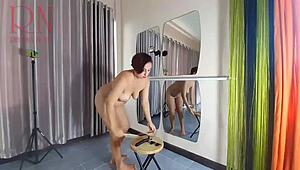 Curvy Naked Nudist Hairdresser Regina Noir Cuts Her Own Hair At Beach