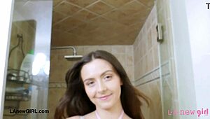 alluring teen brunette takes a relaxing shower in private