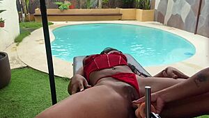 Eight-minute intense machine workout with dominant trainer and submissive participant