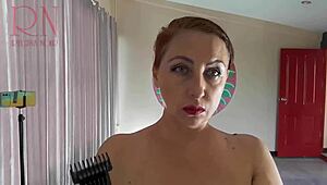 Curvy Naked Nudist Hairdresser Regina Noir Cuts Her Own Hair At Beach