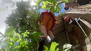 Big Ass Country Wife Teaches Lazy Brother-In-Law How To Prune Fruit Tree! He Records Her Skirt Panties Hidden!
