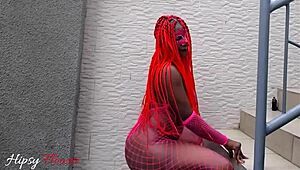 Intense ass licking escalates to passionate dick riding on outdoor stairs