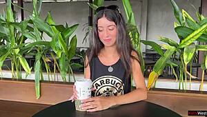 Crazy cumwalk in starbucks - blowjob in public toilet drinking coffee with sperm ☕