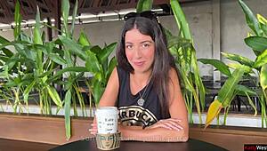 Crazy cumwalk in starbucks - blowjob in public toilet drinking coffee with sperm ☕