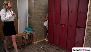 Teen steals lingerie but gets caught and fucked by lesbian milf