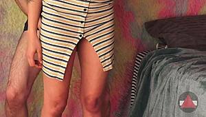 Lifting Her Skirt To Fuck Her Thighs In Doggystyle Position