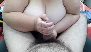 pov view of wife giving amazing handjob leading to close cumshot