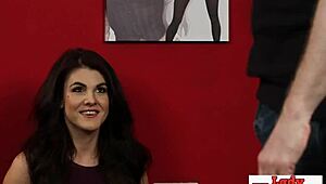 Stunning british babe watching cfnm cock