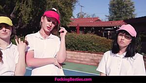 Three Teen 18+S Get Horny For Tennis Instructor And Fuck On Court
