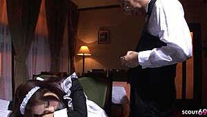 Asian Teen Maid Seduces Ugly Old Guy for Rough Fuck!