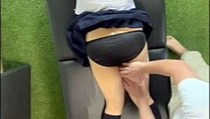 Cute Japanese Girl Seduced and Fucked by Masseur in Massage Parlor.