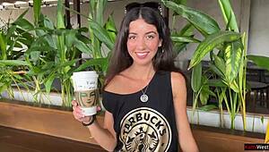 Crazy cumwalk in starbucks - blowjob in public toilet drinking coffee with sperm ☕