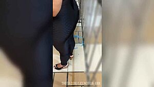 Mature big ass woman wears leggings on the street