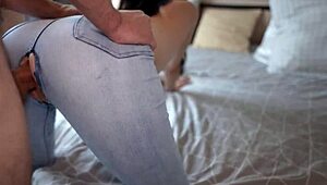 Free Rough Fucking Doggystyle Pussy With Torn Jeans Loud Moaning!