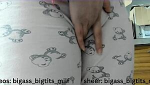 milf in pajamas masturbates showing her big ass and camel toe