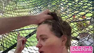 Pretty submissive woman enjoys hotel room intimacy