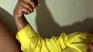 milking my big cock on the desk with cum on tits 😈