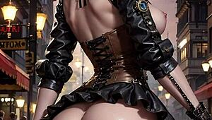 AI Generated Steampunk Character Displays Intimate Area Outdoors