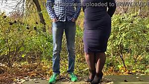 Mother-in-law caught peeing in the outdoors