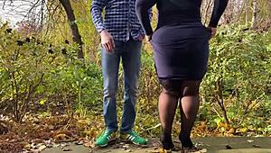 Mother-in-law caught peeing in the outdoors