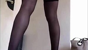 amoul solo 829 - fucking a white woman standing from behind sexually dressed satin panties down high heels