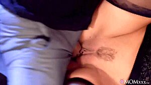 big tits milf gives blindfold blowjob with creampie