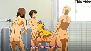 watch this dark-haired schoolgirl getting fucked by students in the bathroom