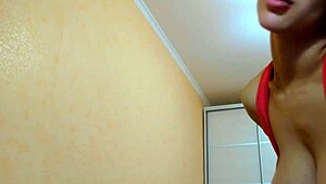 Oiled brunette slowly strips and masturbates 😍