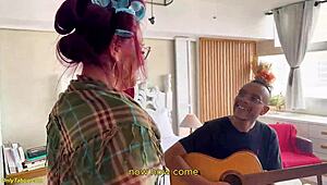 Headscarf Granny Stretched By Guitar Student