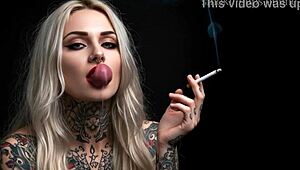 devils smoking fetish with lipstick and monster vibes