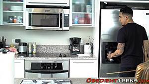 Teen's Mouth Filled with Jizz from Big Cock Blowjob Fetish