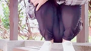 Why does she pee outdoors in stockings?