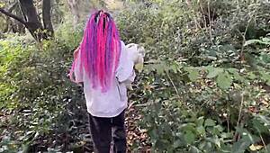Outdoor forest rough sex spanks teen pussy fucked cum in mouth squirted