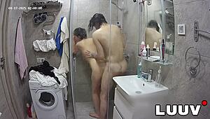 tattooed alice joins boyfriend in shower with webcam on, teasing private moments