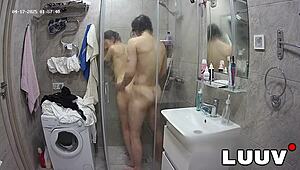 tattooed alice joins boyfriend in shower with webcam on, teasing private moments