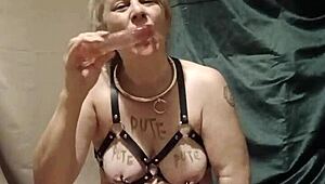 Intense Female Slave Masturbates In Harness