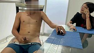 I discover my horny stepbrother masturbating and offer to help.