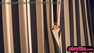 The big ass petite milf reveals her juicy round tits by the pool