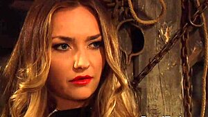 Pale white big boobs lesbian slave moans from intense fingering.