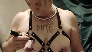 Intense Female Slave Masturbates In Harness