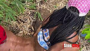 horny girls receives a big black cock outdoor