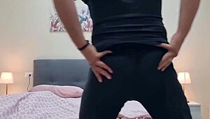 sexy babe strips panties and spits on dick for huge cumshot