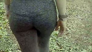 Blonde teen stops hiking for outdoor public park sex, getting creampied passionately