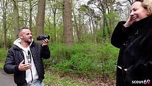 Hey, chatting with kathy, that german curvy wife with big natural tits, led to a wild bus fuck during street casting