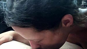 young cocksucker gives a blowjob in public & gags as the guy cums in her mouth