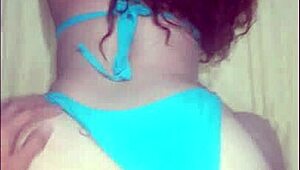 Beautiful big-ass Latina gets fucked on all fours in her tiny blue bikini.